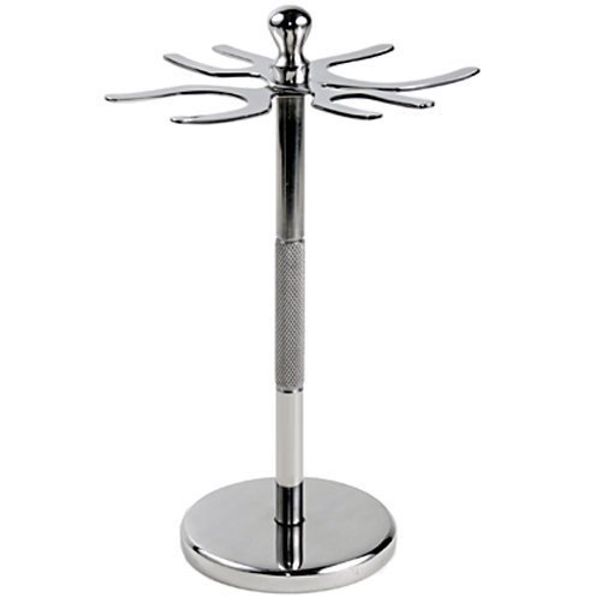 Deluxe Stainless Steel 4 Prong Safety Razor and Shave Brush Shave Stand - Holds 2 Double Edge Safety Razors and 2 Shave Brushes