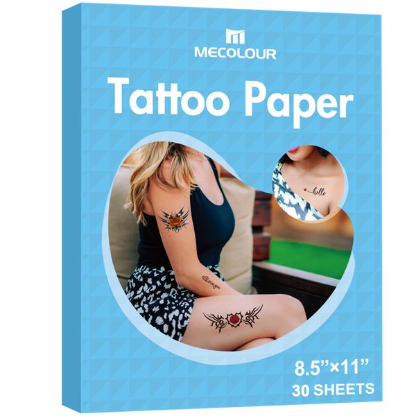 MECOLOUR Printable Temporary Tattoo Paper for LASER Printer,8.5"X11" 30 Sheets, DIY Image Transfer Decal Paper for Skin