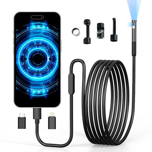 PETCHOR Dual Lens Endoscope Camera with Light, 1920P Borescope Inspection Camera with 8+1 Adjustable LED Lights, 7.9mm IP67 Waterproof Snake Camera for iPhone, Android, iOS