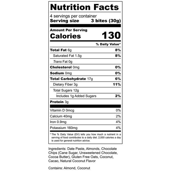 AMG Snacks Chocolate Coconut Energy Bites | 4.3 oz, Pack of 6 (72 Bites Total) | Date and Nut Energy Snacks Protein Bars | Non GMO, Gluten Free, Vegan Protein Bites | Made with All Natural Ingredients