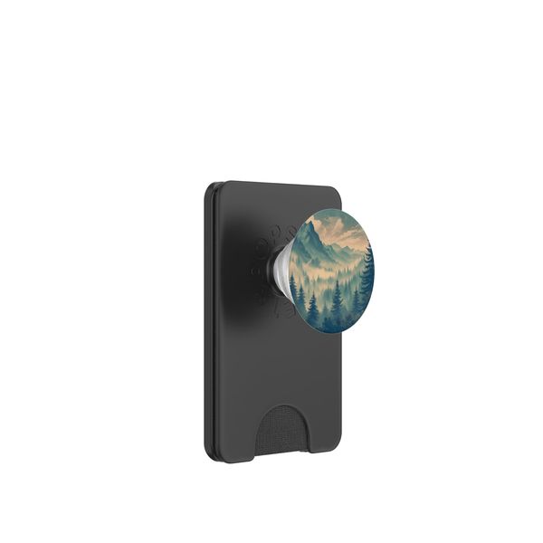 Foggy Forest Pine Tree Woods Green Nature PopSockets PopWallet for MagSafe