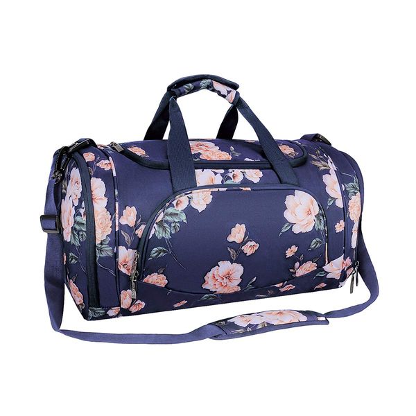 MOSISO Sports Duffel Peony Gym Bag with Shoe Compartment for Men/Women Dance Travel Weekender, Blue