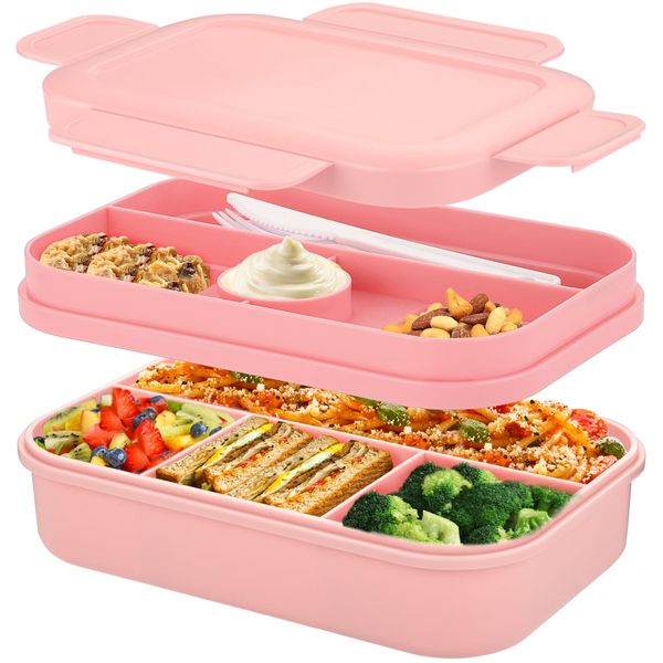 Bento Box Lunch Boxes,2000ml Bento Lunch Box for Adults Kids,Stackable Japanese Lunchbox with 8 Compartments,Leak Proof Meal Prep Container Box with Cutlery Set,Microwave Dishwasher Safe (Pink)