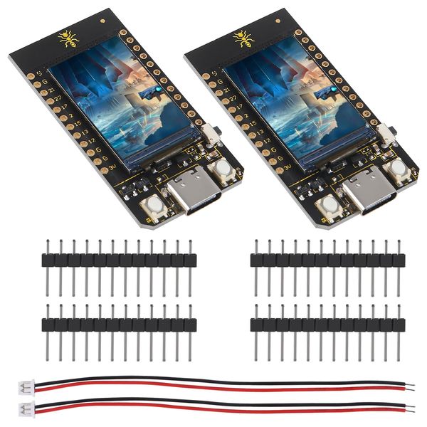 2Pcs T-Display 1.14" ESP32 Development Board WiFi and Bluetooth 1.14 Inch LCD Display Control 4MB LCD Wireless Controller Module for Arduino