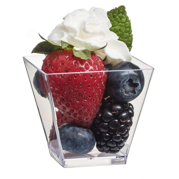 Zappy 100 Ct Elegant Square Mini Cube 2oz Clear Tasting Sample Shot Glasses 100 Ct Dessert Cups Disposable Plastic