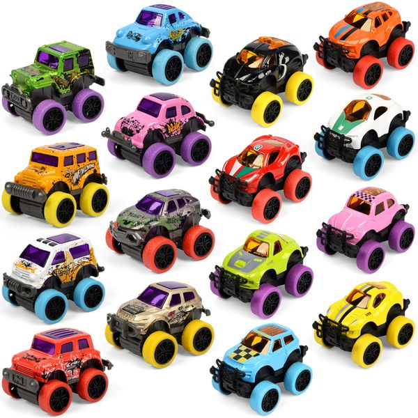 Neureyte 16 Pack Die-cast Mini Monster Truck for Boys and Girls,Pull Back Alloy Trucks Toy,Mini Pull Back Cars,Die-cast Race Cars for Kids Party Favors