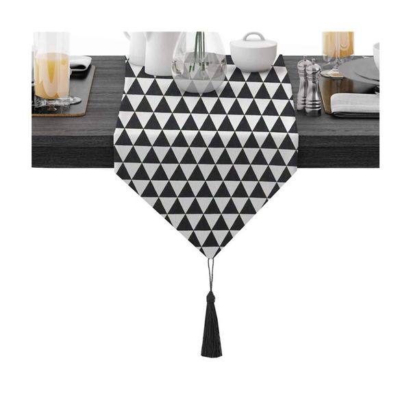 KnBoB Valentines Day Runner for Table, Triangle Pattern Black White for Farmhouse Kitchen, Dinner 12X55 Inch