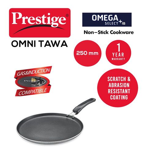 Prestige Aluminium Omega Select Plus IB Non-Stick Omni Tawa, 250 mm, Multicolour, Medium