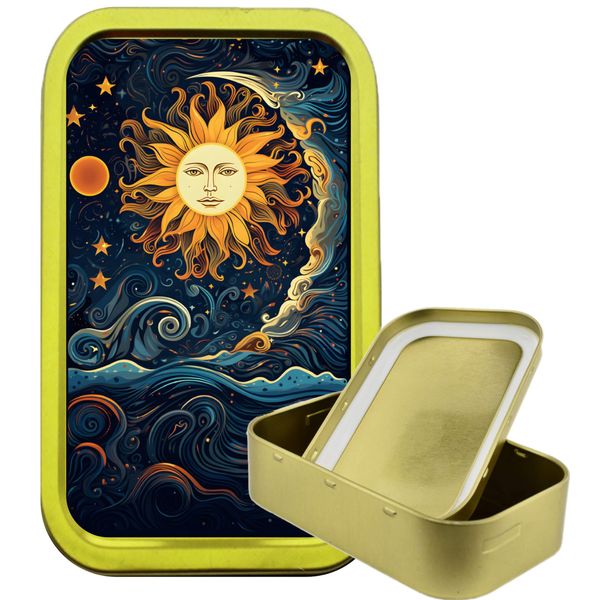 Sun Waves 1oz Gold Rectangular tin,Airtight Storage tin, Pill tin, Pocket Tin, Gift Tin