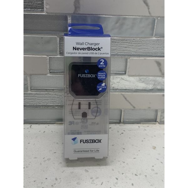 Fusebox NeverBlock Wall Black Charger 2 Ports Fast Charging Sealed! NEW!