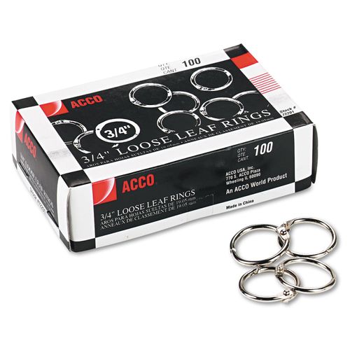 ACCO Loose Leaf Binder Rings, 3/4", Silver, 100 Rings/Box (72201)