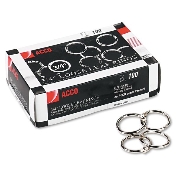 ACCO Loose Leaf Binder Rings, 3/4", Silver, 100 Rings/Box (72201)