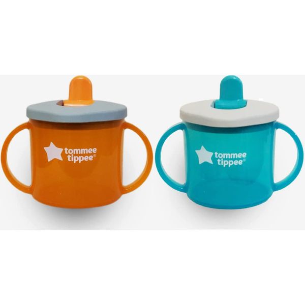 Tommee Tippee Free Flow First Cup Sippy Cup with Fold-Down, Leak-Proof Spout, 4m+, Red and Turquoise, 2 Pack