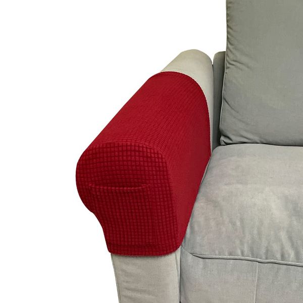 Skybook Armrest Chair Covers with 1 pocket Stretch Armchair Couch Arm Rest Cover Anti-Slip Spandex Polyester Sofa Chair Arm Caps Slipcovers for Furniture Protector Set of 2 (Wine Red)