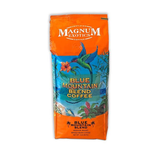 Magnum Exotics Coffee, Blue Mountain Coffee Blend - Medium-Light Roast, Whole Bean, Made from 100% Arabica Bean Coffee, Rich & Smooth Flavor, Fresh Roast - Blue Mountain Blend, 2 Lb