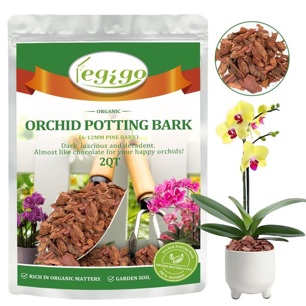 Legigo 2 Quarts Organic Orchid Potting Bark- All Natural Orchid Bark Potting Mix Pine Bark Wood Chips for Houseplant Mulch, Orchid Plants Root Development, Mulch for Potted Plants