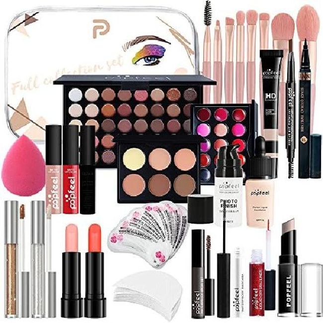 Moist all-in-one makeup kit for mall girl gift full kit for women include Sponge Eyeshadow Liquid Lipstick Concealer Liner Eyebrow Bag.