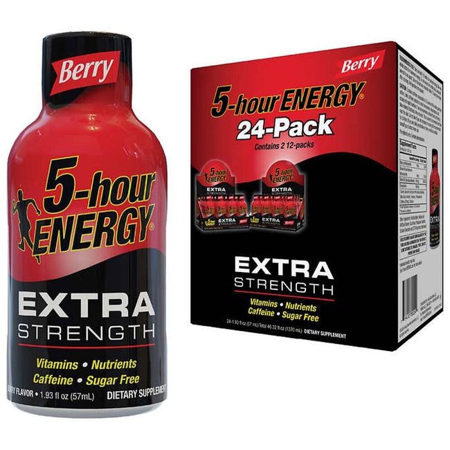 5-Hour Energy Extra Strength Beverage, Berry, 46.32 Fl Oz 24 Pk Exp: 01/25