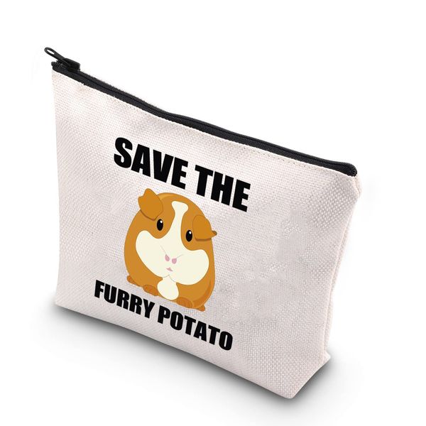 PLITI Funny Guinea Pig Makeup Bag Guinea Pig Lover Gift Save The Furry Potato Zipper Travel Pouch for Guinea Pig Owner Gift(Furry potatoU)