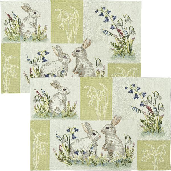 Sander Bunnies Patch Placemat Set of 2 Tapestry Light Green Size 32 x 48 cm