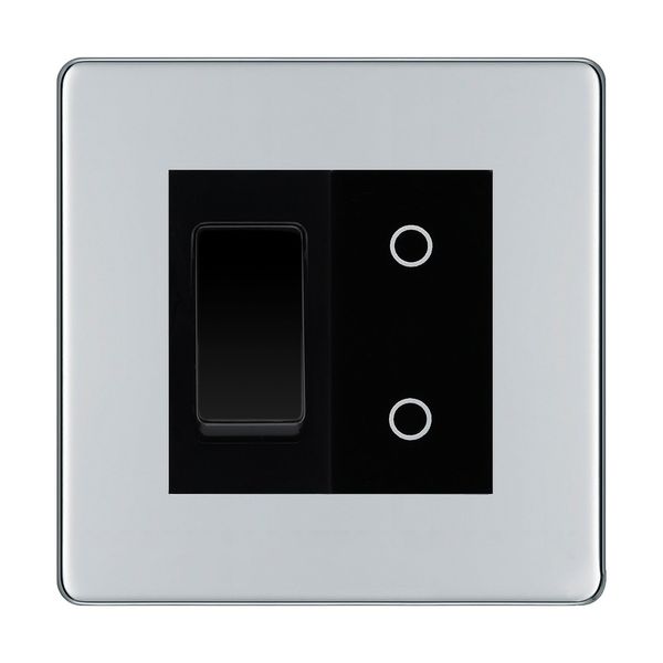 BG Polished Chrome Screwless 2 Gang Custom Switch 1x 2 Way Switch 1x Master Touch Dimmer Black Inserts
