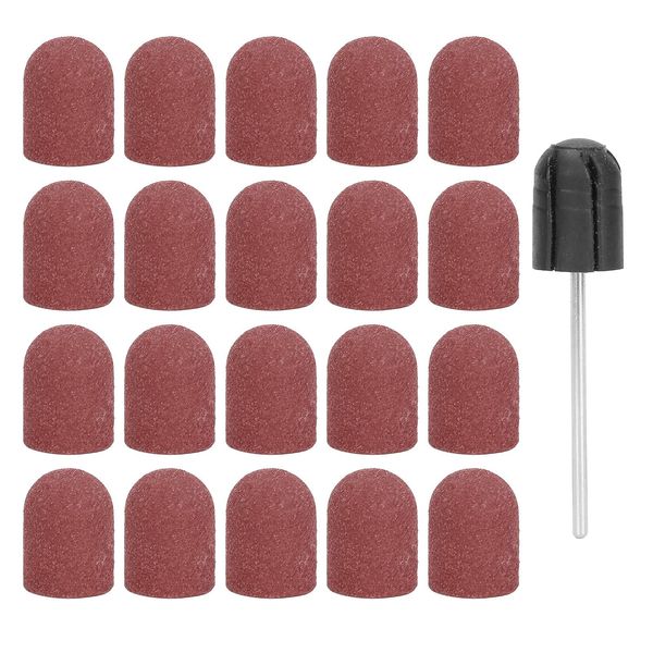 20 Pieces Sanding Caps Nail Cutter Set Sanding Bands Sanding Caps with Nail Drill Professional Manicure Nail File Bits for Manicure and Pedicure (Brown)