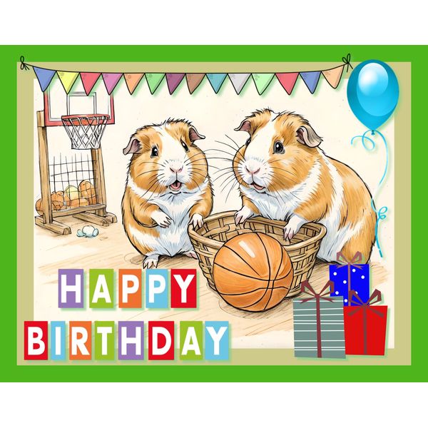 Happy Birthday Guinea Pig Basket Ball Card Cards Greeting Blank Cute Pig Pet A5