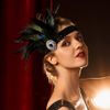 IYOU Feather Gatsby Headpiece Black Rhinestone 1920s Flapper Headband Prom Costume Wedding Hair Accessories for Women