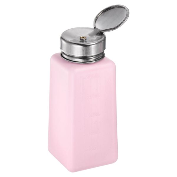 sourcing map Solvent Alcohol Dispensers 250ml(8.5oz) Push Down Liquid Dispenser Pump Bottle with Sealing Stainless Steel Lid for Acetone Cleanser Polish Remover, Pink