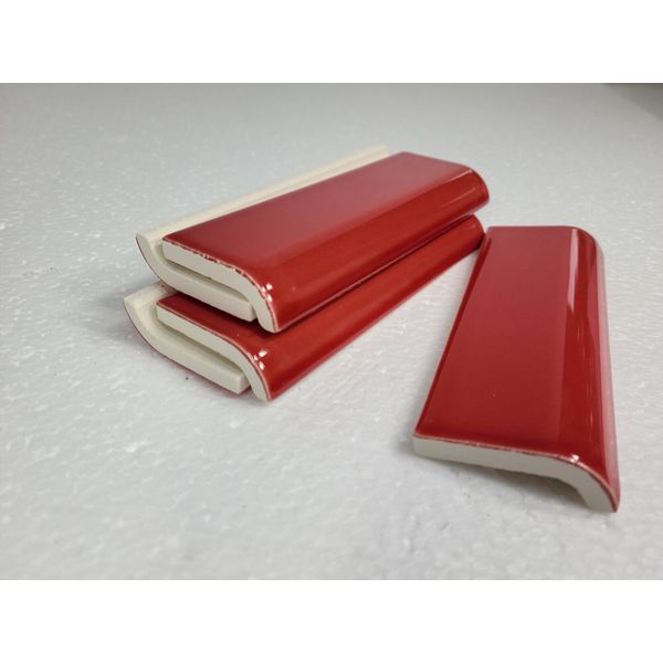 Candy Apple Red Ceramic Tile Mud Cap Subway Trim Mudcap Mid Century Modern