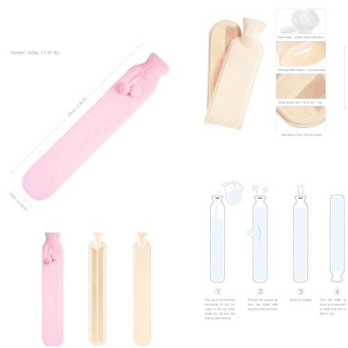 Long Hot Water Bottle with Faux Fur Cover,Blush Pink