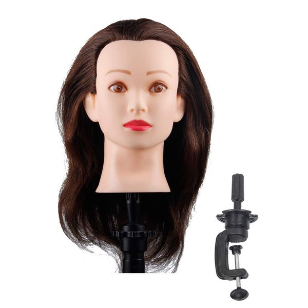 Mannequin Head with 100% Human Hair Hairdresser Training Head Manikin Cosmetology Doll Head Salon Training Practice Head with Blonde Human Hair Styling Dye Cutting with Clamp Stand.