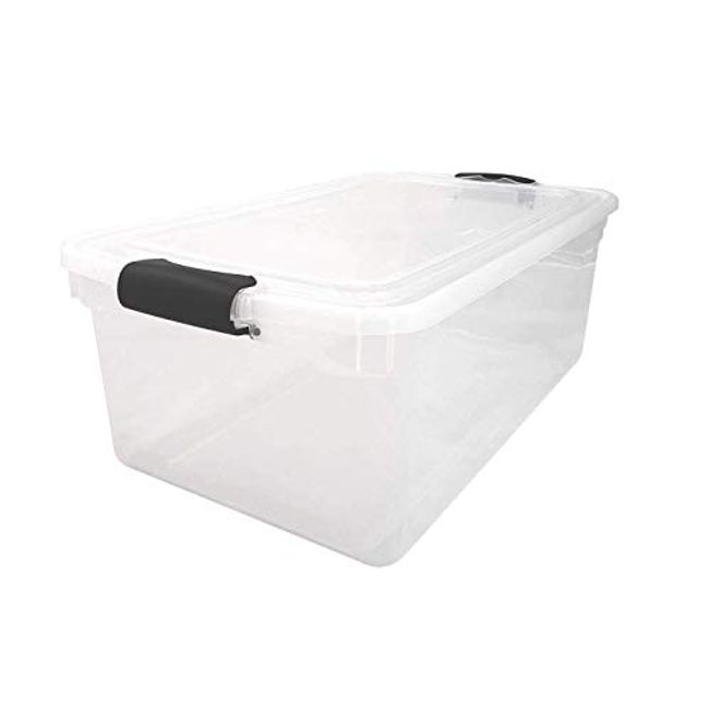 Homz 64 Qt Secure Latching Large Clear Plastic Storage Bin w/ Gray