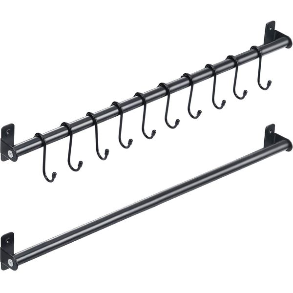 KINGRACK Kitchen Rail Pan Hanger, Utensil Hanging Bar Rack, Bathroom Towel Bar, Wall Mounted Hanger, Organizer for Hanging Knives, Pot and Pan, Bags on Living Room with 10 Removable S Hooks, 570MM x 1