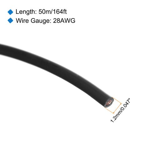 MECCANIXITY 28AWG Stranded Wire PVC Hookup Wire - Black, 50M/164ft (Spool) - Tinned Copper Wire for Internal Connecting Wire, Marine