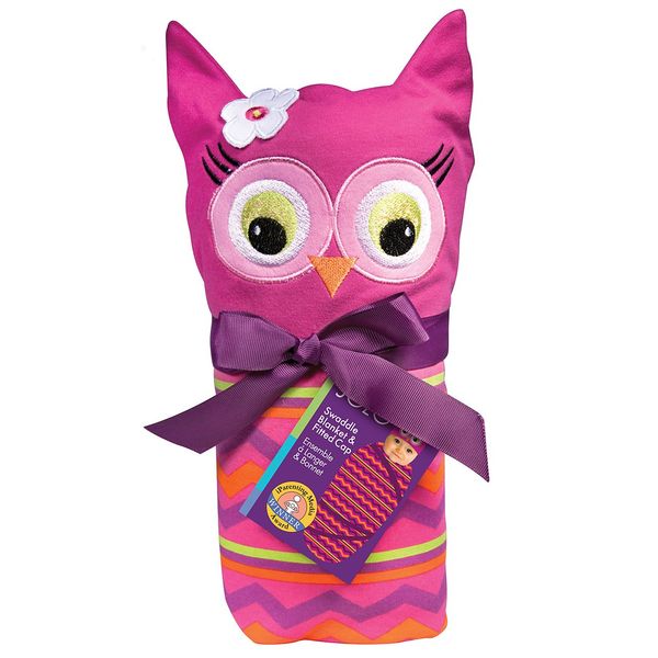 Sozo Baby-girls Newborn Girls Owl Swaddle Blanket and Cap Set, Pink/Purple, One Size