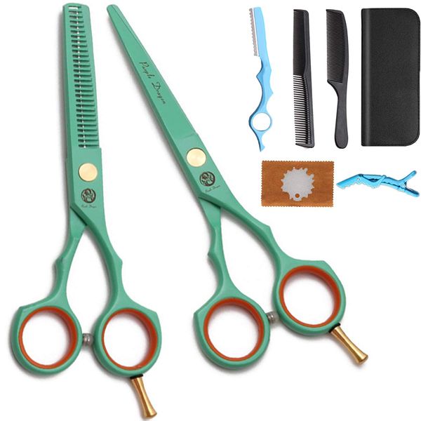 Purple Dragon Haircut Scissors, Bangs Scissors, Hair Thinning Scissors Set, Cutting Scissors Set, Self Cut, Scissors, Hairdressing Scissors, Japanese Carbon Steel 440C, Adjustable, For Kids, Professionals, Beginners, Hairdressers, Barbers, Storage Box, 6.