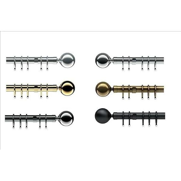 Nikola 28mm Ball Metal Window Curtain Pole with Ball Finials Rings & Fittings Set, Separate Ball Holdbacks (250 cm (98 Inches), Polished Graphite)