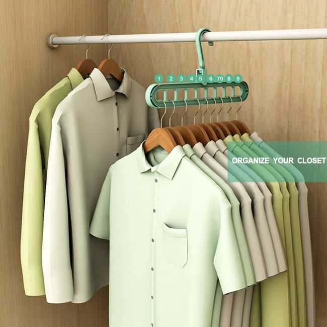 1pc Multifunction Clothes Hanger Storage Rack, 9 Hole Magic Clothes Hanger,  Rotating Closet Wardrobe Plastic Hanger