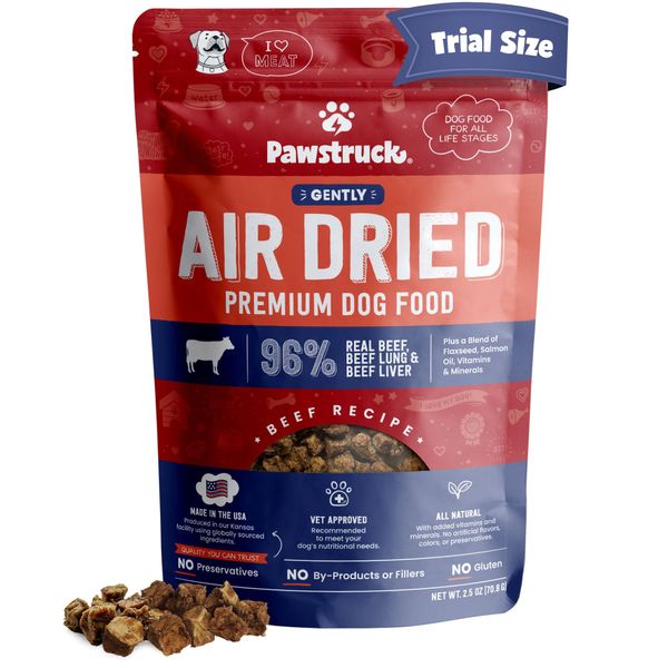 Pawstruck All Natural Air Dried Dog Food w/Real Beef - Grain Free, Made in USA, Non-GMO & Vet Recommended - High Protein Limited Ingredient Full-Feed - for All Breeds & Ages - 2.5oz Trial Bag