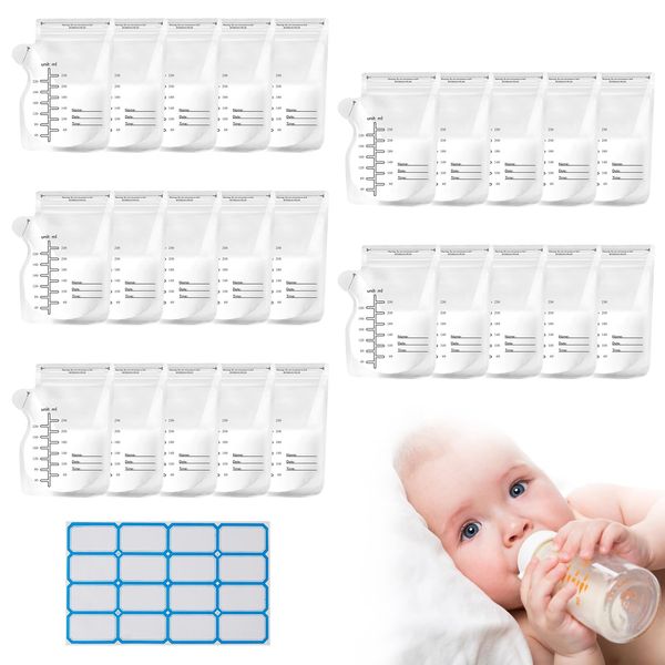 Breast Milk Bags, Milk Bags for Breast Milk, 250 ml, Pack of 50 Breast Milk Bags for Freezing, Breast Milk Storage Bags, Pre-Sterilised Storage Bags (Black)