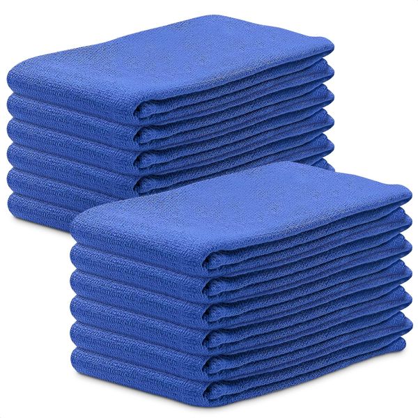 12Pcs Blue Cotton Towels for Cleaning - Washable Rags, Reusable, Super Absorbent, 24 x 16.5 in