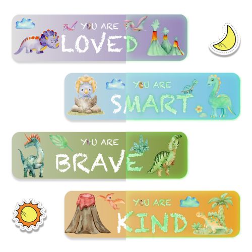 4 PCS Glow in The Dark Dinosaur Wall Decals, Luminous Self-Adhesive Dinosaur Toddler Room Stickers for Boys Motivational Wall Art Inspirational Sticker for Girls Kids Baby Nursery