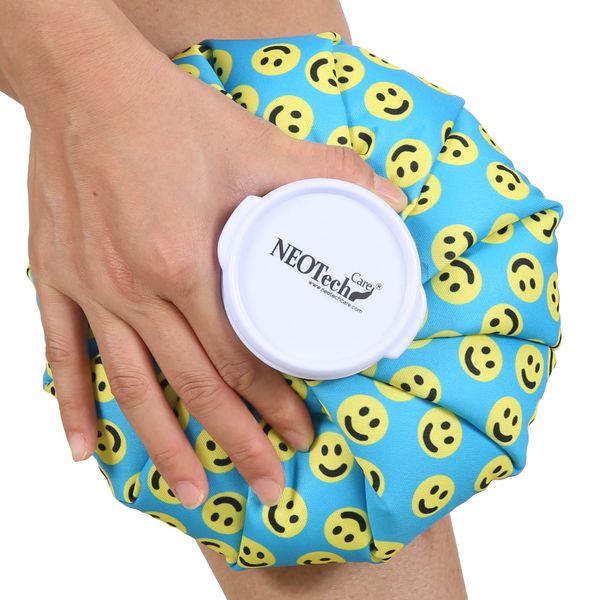 Neotech Care Ice Bag for Injuries, Swelling, Headache, Pain Relief, First Aid - Cold Pack Screw Top Lid - Reusable, Refillable & Waterproof Pouch/Bladder (20cm, Smile Design)