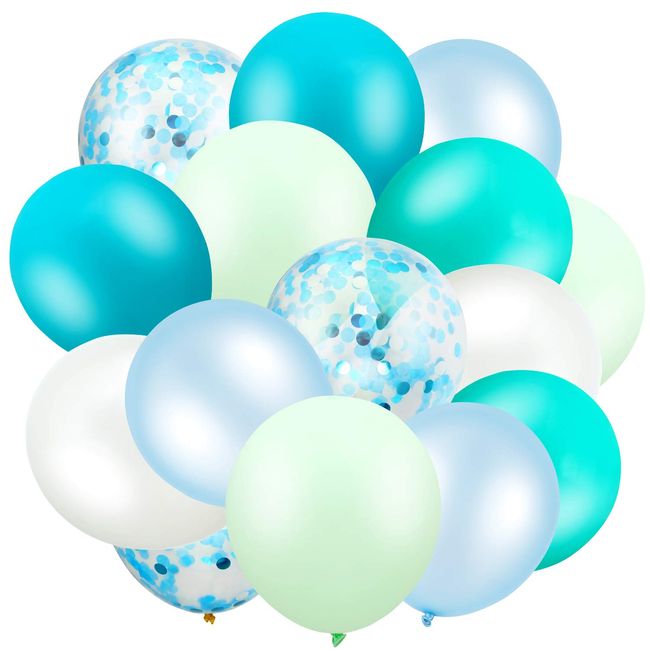 60 Pieces Teal Turquoise Balloons Confetti Balloons Winter Ice Snow Mint Green Balloons for Baby Shower Wedding Office Birthday Party Decorations Supplies