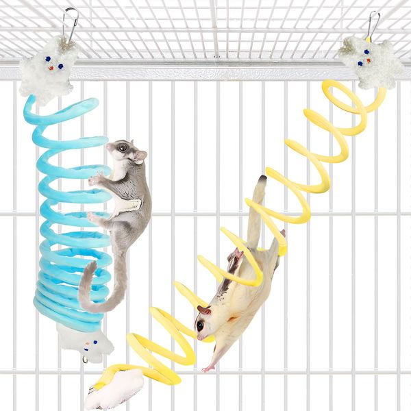 2Pcs Sugar Glider Toys, Elastic Sugar Glider Climbing Ropes, Hanging Toys Sugar Glider Cage Accessories, Sugar Glider Enrichment Toys, Soft Touch Small Pet Swing Toys for Sugar Gliders, Rats, Birds