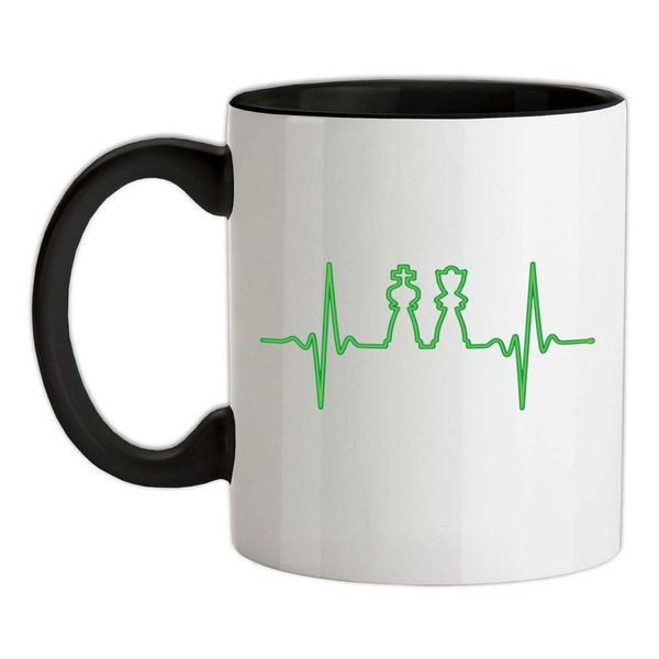 Heartbeat Chess - 11oz - Ceramic Two-Tone Mug for Coffee/Tea - Black/White - One Size