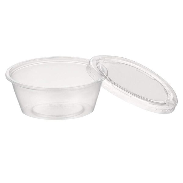 VEPATIM 100 Dressingbecher Saucenbecher 50ml transparent mit Deckel aus PP
