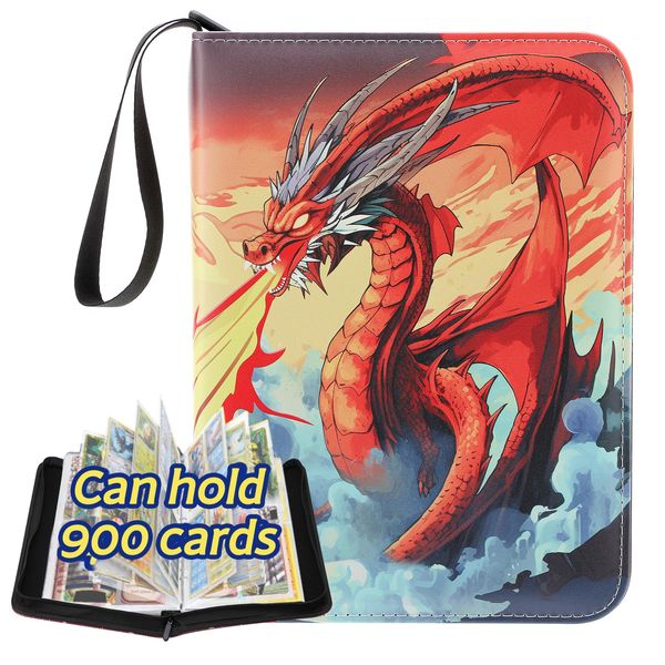 Card Binder for Pokemon 9 Pocket Doyosh 900 Pockets Card Holder Binder with 50 Sleeves, Card Holder Binder Trading Cards with Charizard for Teens Gifts, Card Collector Album Card Binder Book