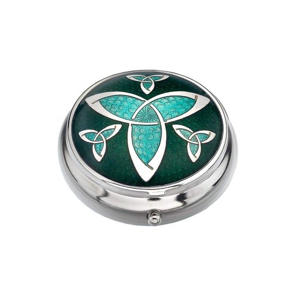 Pillbox Silver Plated Celtic Knot Trinity Green and Boxed
